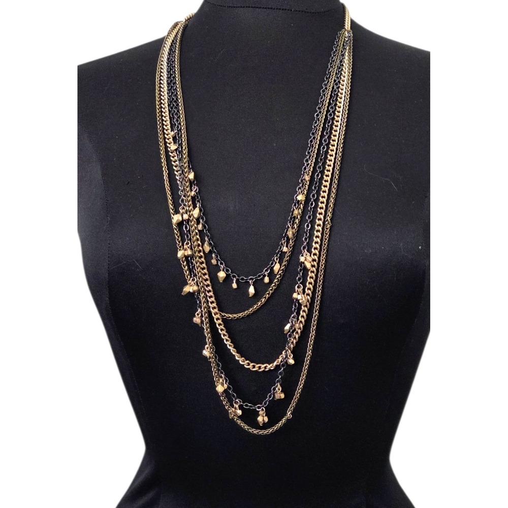 NWT Ann Taylor Loft Multi-strand Necklace Faceted Beads Bronze Gold Black Chains